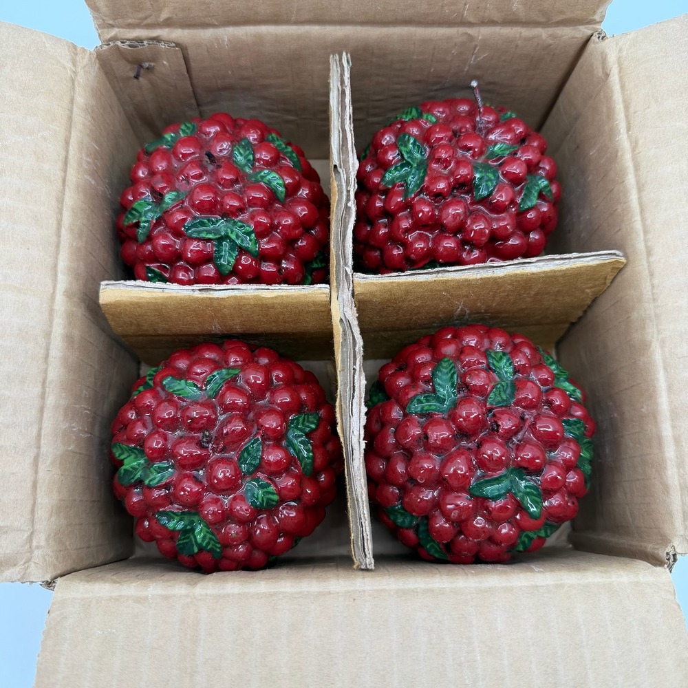 Vtg Harry and David Cranberry Candles SET of 4 Balls 3" Holiday Decor Cottage